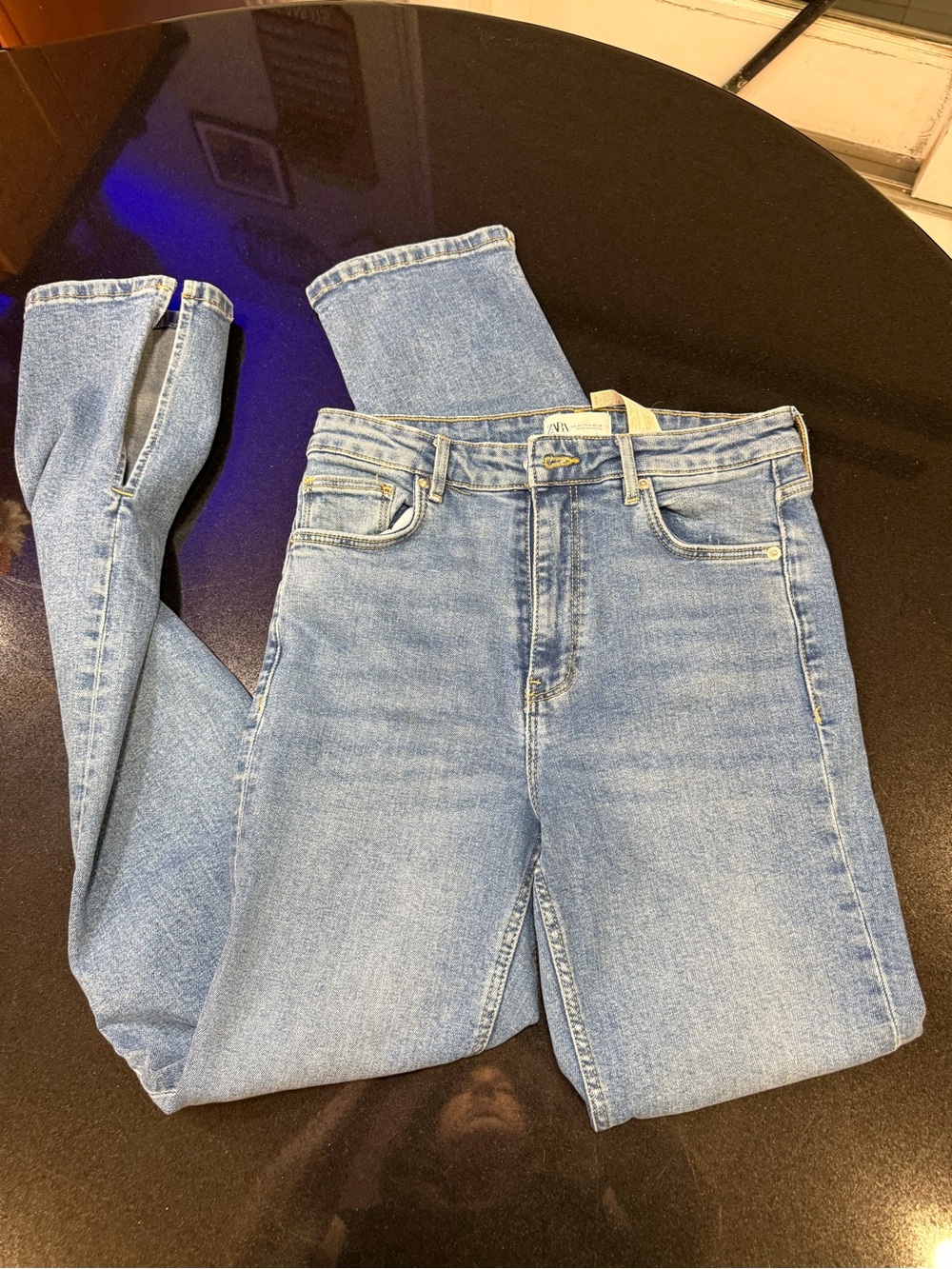 Zara Light Wash High-Rise Straight Jeans